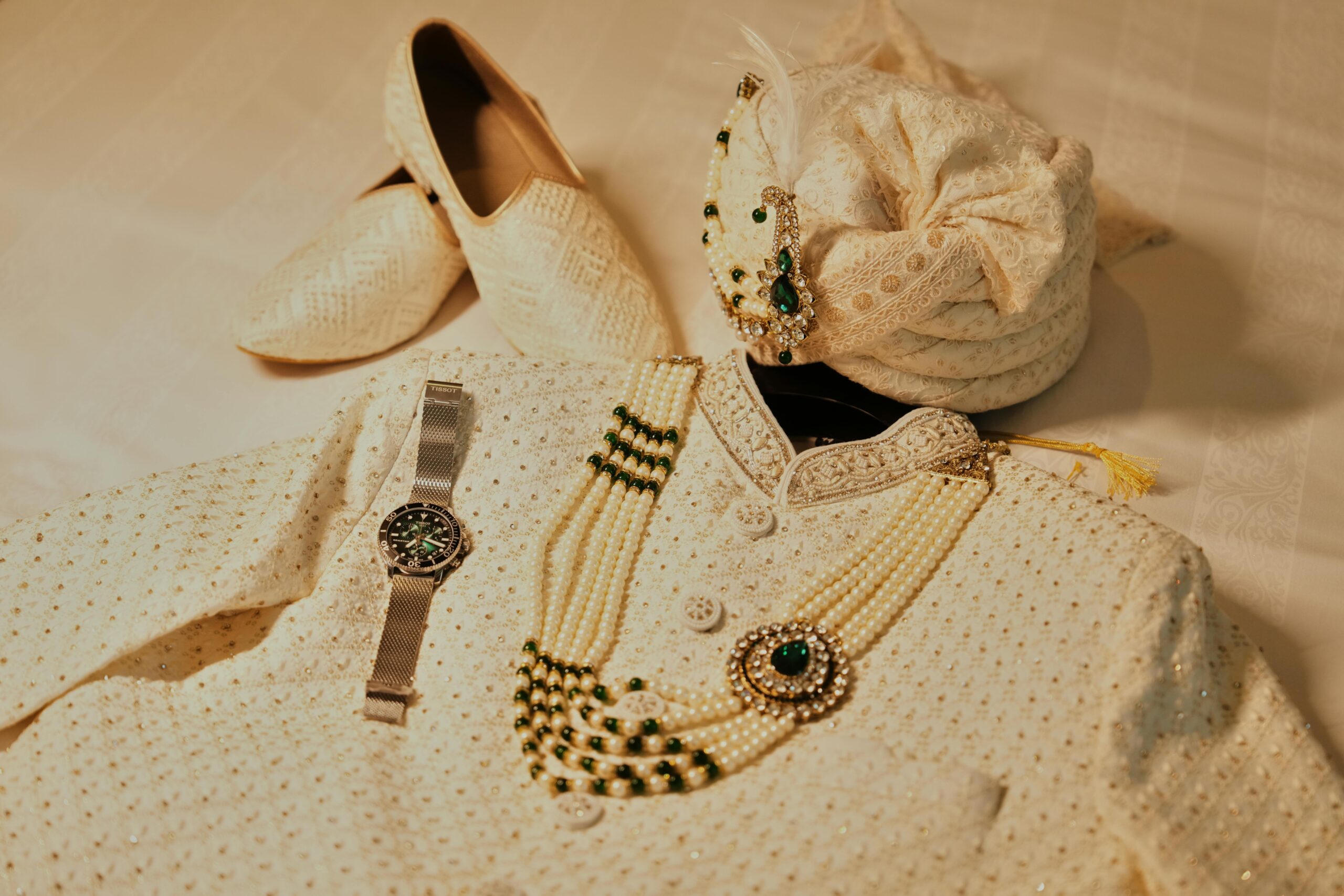 Flat lay of elegant Indian groom