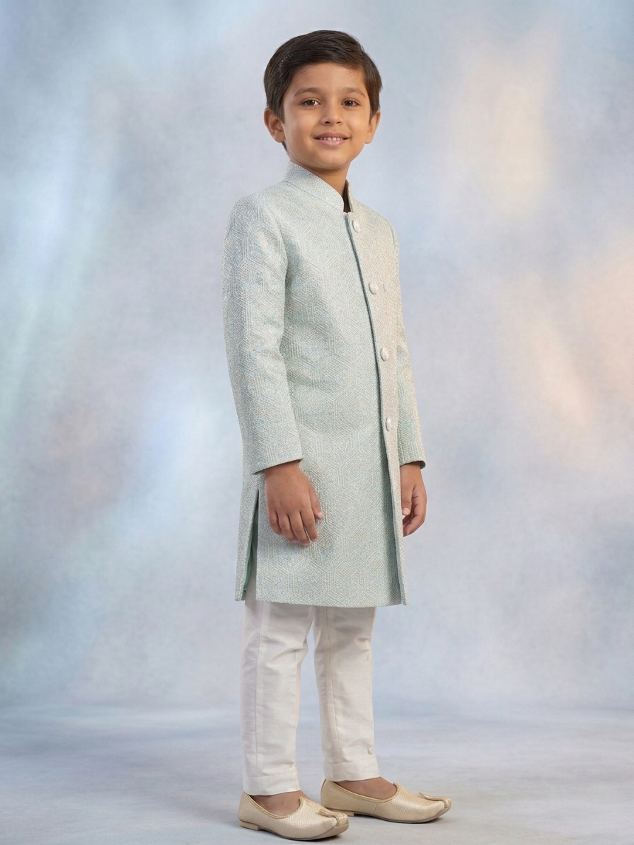 sea green embossed sherwani sea green embossed sherwani