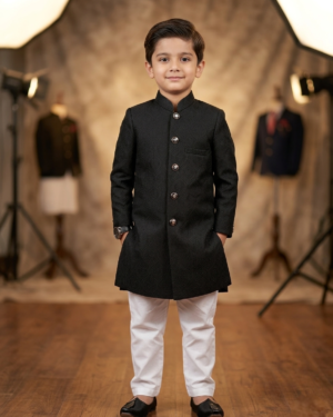 New Arrivals black embossed sherwani