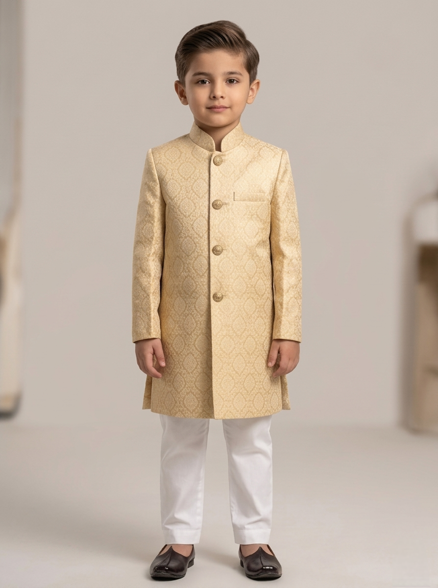 golden embossed sherwani golden embossed sherwani