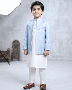 ice blue silver zari prince coat pair