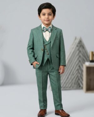 sage green check three piece suit