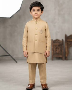 Warm Beige Plan Same Waistcoat Pair Suit