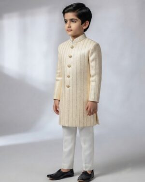 light cream sherwani silver zari style