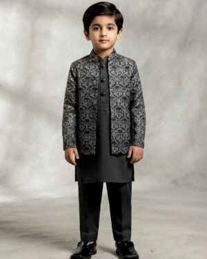 silver & black embossed prince coat pair suit
