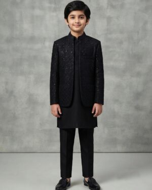 black sequence work prince coat pair suit